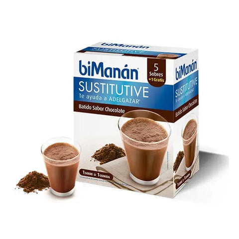 Bimanán Sustitutive Chocolate Milkshake by Jag Couture London NYC, showing five units of chocolate milkshake sachets.