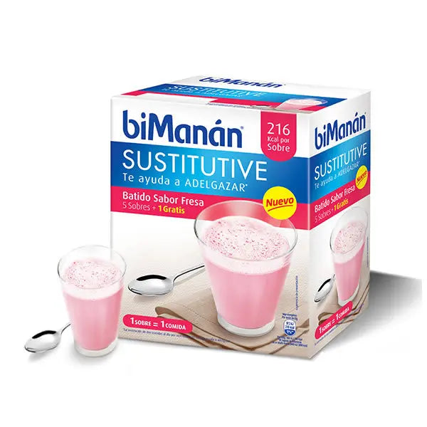 Bimanán Sustitutive Strawberry Shake from Jag Couture London New York, showing a creamy strawberry-flavored powder container.