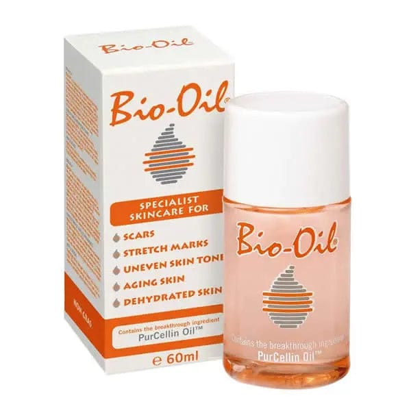 Jag Couture London Bio-Oil 60ml for scars, stretch marks, and dehydrated skin, featuring a sleek bottle with skincare product label.