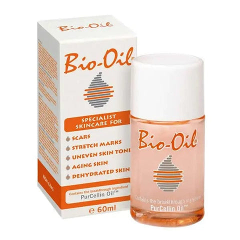 Jag Couture London Bio-Oil 60ml for scars, stretch marks, and dehydrated skin, featuring a sleek bottle with skincare product label.