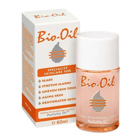 Bottle of Bio-Oil for scars, stretch marks, and dehydrated skin by Jag Couture London, 60ml, shown with the product label.