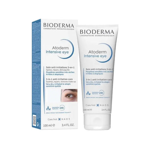 Bioderma Atoderm Intensive Eye 100ml skincare product in a white tube, designed for sensitive skin around the eyes.