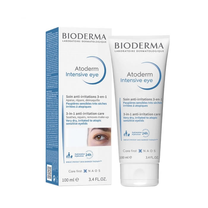 Bioderma Atoderm Intensive Eye cream in a 100ml tube, designed for sensitive skin around the eyes, by Jag Couture London New York.