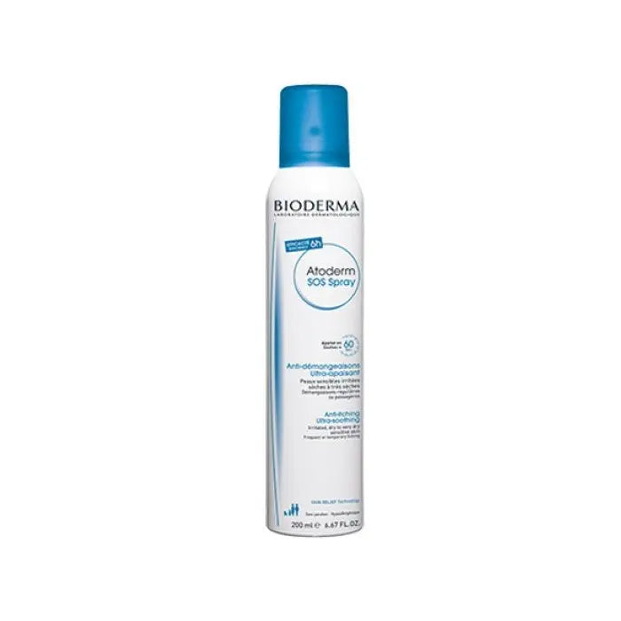Bioderma Atoderm SOS Spray 200ml by Jag Couture London - New York, shown in a clear spray bottle with label details.