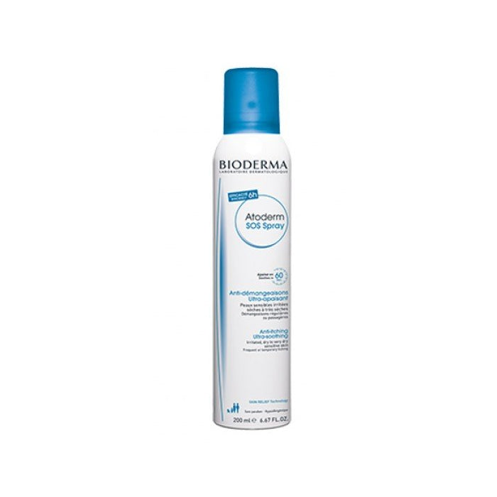 Bioderma Atoderm SOS Spray in 200ml bottle, skincare product by Jag Couture London - New York, with spray nozzle visible.