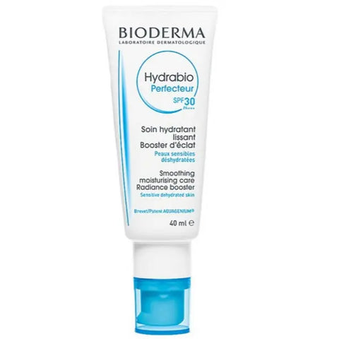 Bioderma Hydrabio Perfecteur smoothing moisturizer with SPF30, 40ml, providing radiance and hydration for sensitive skin.