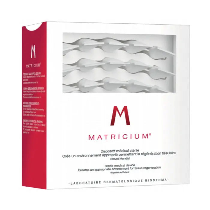 Single dose of Bioderma Matricium skin regeneration treatment by Jag Couture London, 30 x 1ml vials for skin renewal.