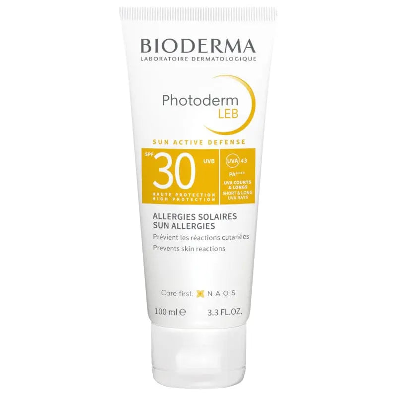 Bioderma Photoderm LEB SPF30 100ml sunscreen bottle, skincare product by Jag Couture London - New York, with protective SPF formula.