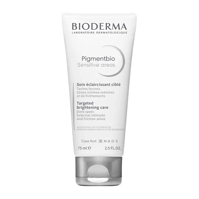 Bioderma Pigmentbio Sensitive Areas 75ml skincare product on a clean background, highlighting the tube with branding and product details.