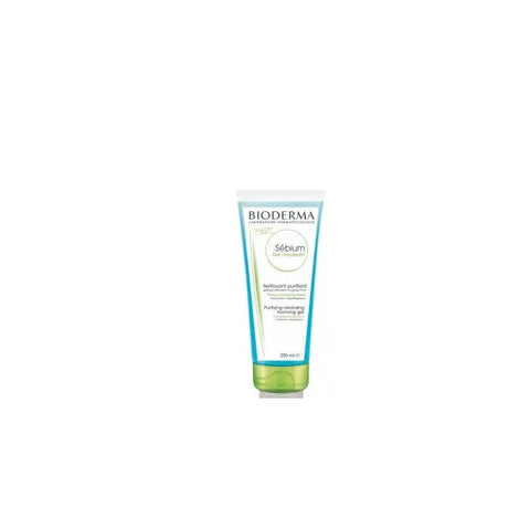 Bioderma Sebium Gel Moussant 200ml, gentle facial cleanser for oily and acne-prone skin, in a clear plastic bottle with a pump.