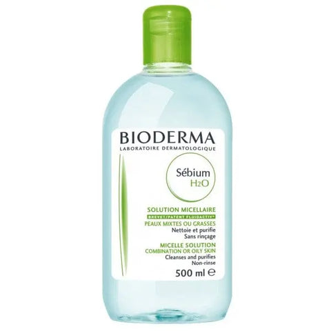 Bioderma Sébium H2O Water Micellar 500ml bottle, gentle facial cleanser with micellar water from Bioderma.