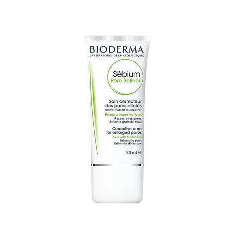 Bioderma Sébium Pore Refiner 30ml bottle with clear liquid, designed to minimize pores and refine skin texture.