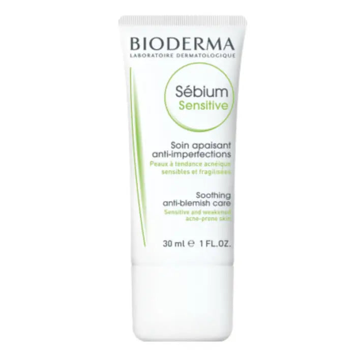 Bioderma Sébium Soothing Anti-Blemish Care 30ml bottle, gentle skincare for blemish-prone skin by Jag Couture London New York.