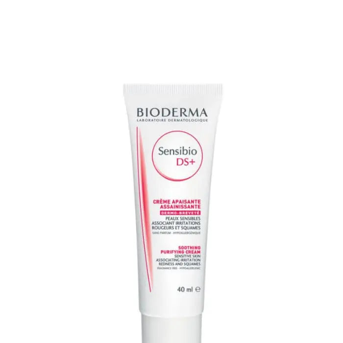Bioderma Sensibio Ds+ soothing purifying cream in 40ml jar, gentle skincare product with calming ingredients by Jag Couture London New York
