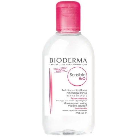 Bioderma Sensibio H2O micelle water for makeup removal in 250ml bottle, gentle skincare from Jag Couture London New York