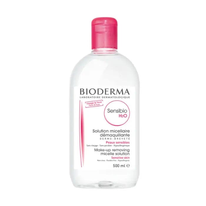 Bioderma Sensibio H2O makeup removing micelle solution 500ml, skincare product by Jag Couture London New York, clear liquid in bottle