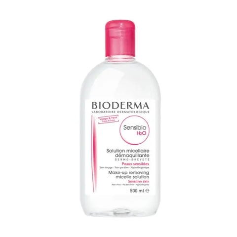 Bioderma Sensibio H2O micelle solution in a 500ml bottle, gentle makeup remover for sensitive skin, by Jag Couture London New York