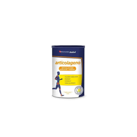 Bioibérica Articolageno supplement in lemon flavor, 349.5g jar, with a focus on the product packaging and label details.