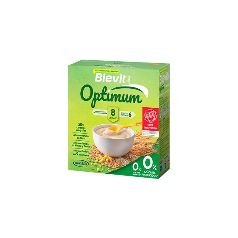 Blevit Plus Optimum 8 Cereals baby food jar by Jag Couture London New York, 400g with colorful cereal illustrations on label