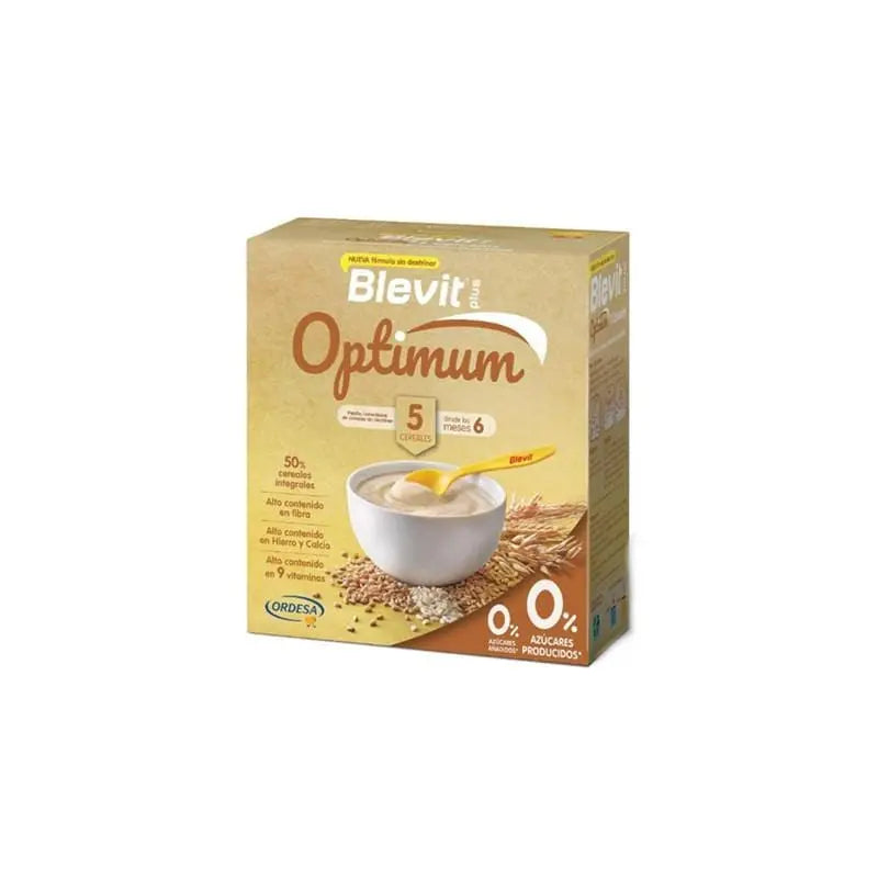 Blevit Plus Optimun 5 Cereals baby food jar by Jag Couture London - New York, 400g with colorful cereal illustrations on label