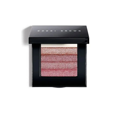 Bobbi Brown Shimmer Brick in Rose, 10.3g, featuring a compact with shimmering pink and peach highlighter and blush tones.