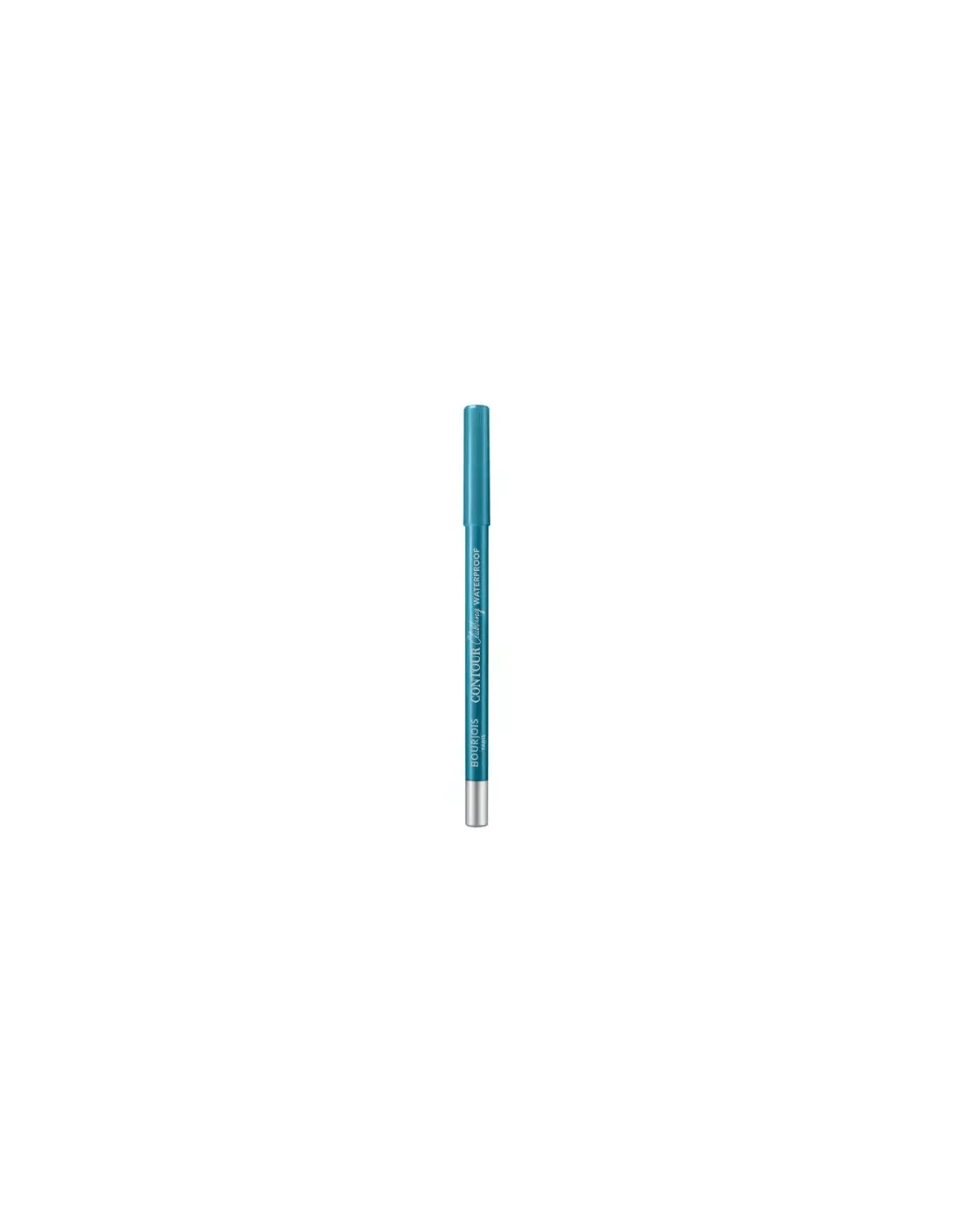 Bourjois Contour Clubbing waterproof eye pencil in Sea Blue, 1.2g, with sharpened tip and vibrant blue color on a neutral background.