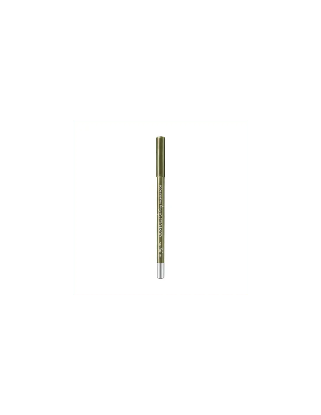 Bourjois Contour Clubbing waterproof eye pencil in Kaki'n'Gold, 1.2g, with a sharpened tip and metallic finish, on a white background.