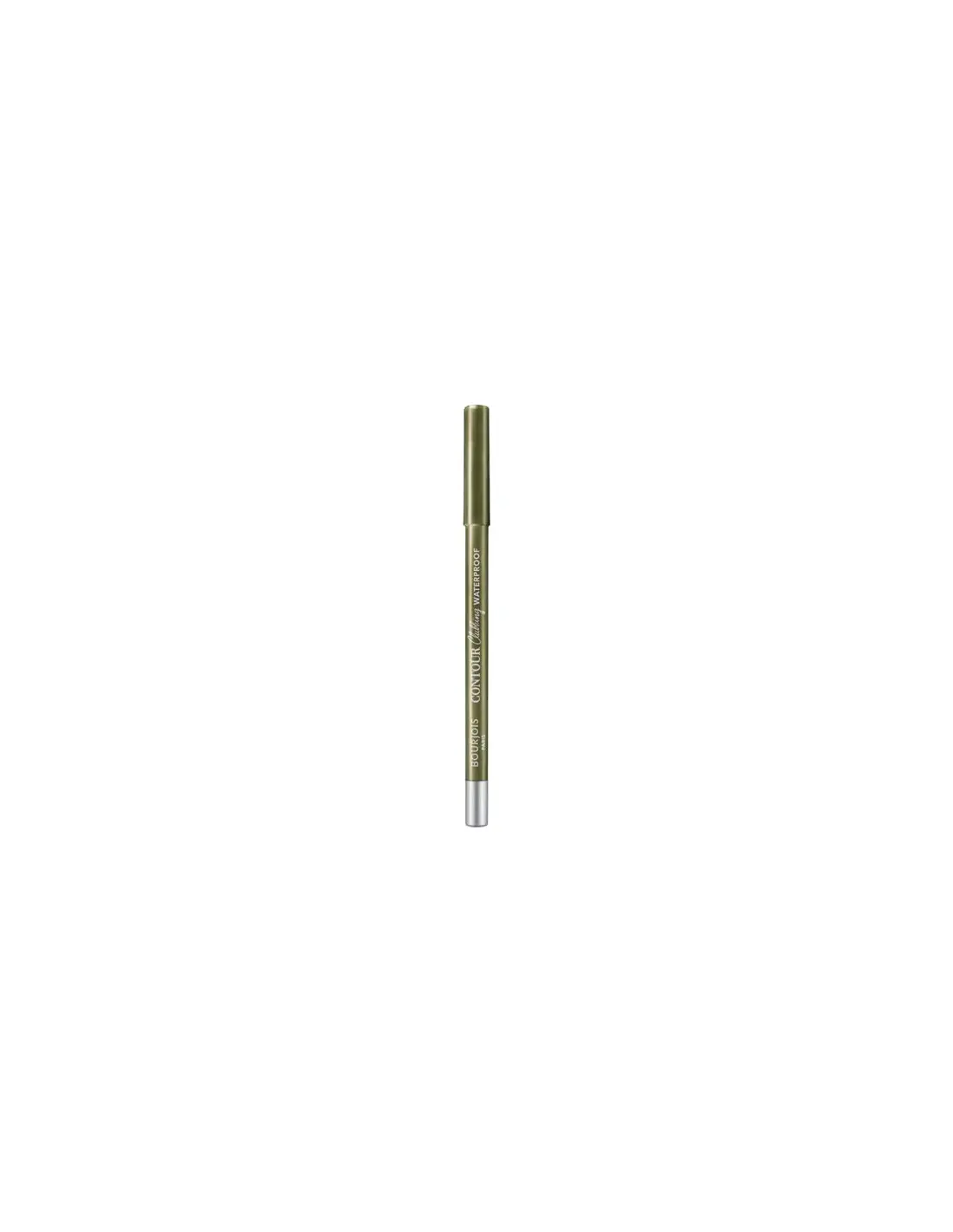 Bourjois Contour Clubbing waterproof eye pencil in Kaki'n'Gold, 1.2g, with a sharpened tip and gold and khaki-colored packaging.