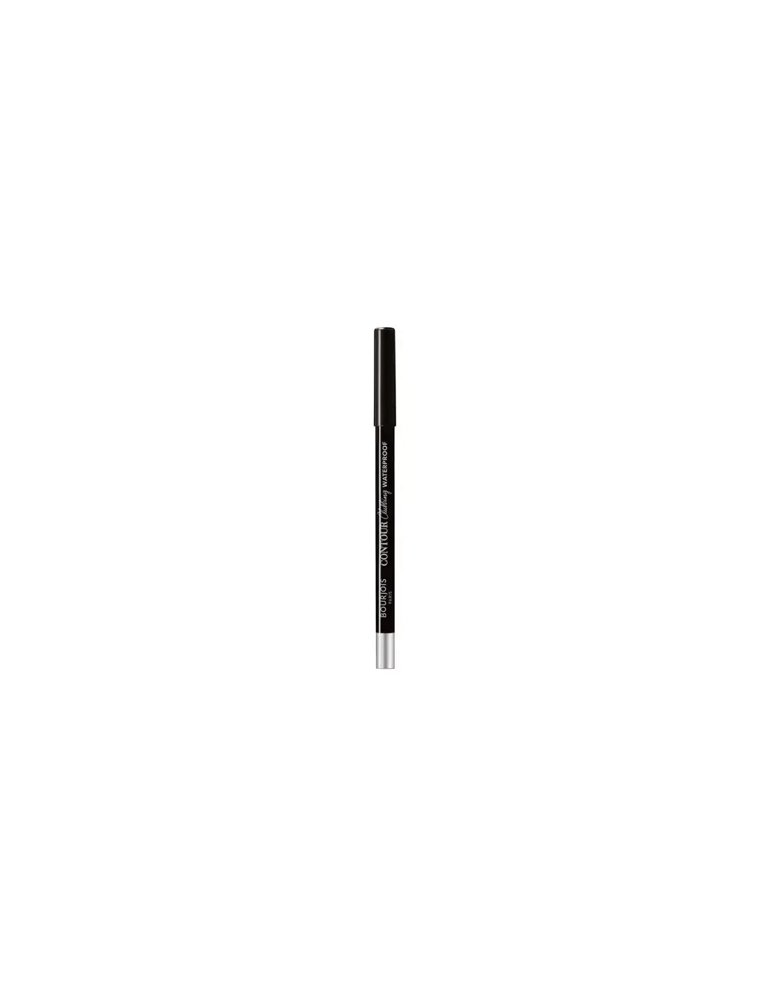 Bourjois Contour Clubbing waterproof eye pencil in Ultra Black, 1.2g, featuring a sleek black design and sharpened tip on a white background.