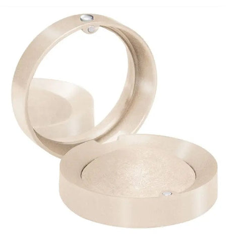 Bourjois Little Round Pot Mono Eyeshadow in Blanc Voutant, a beige shade, displayed in a small round container with the brand logo.