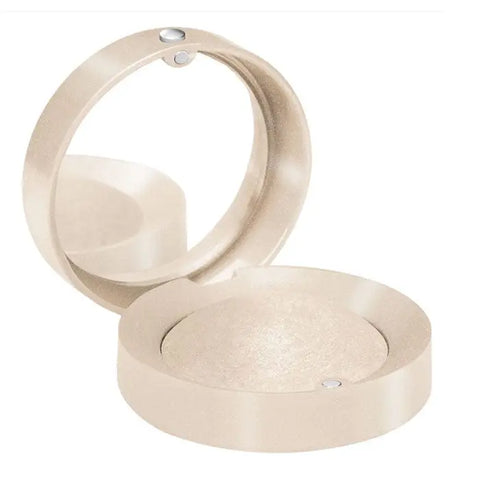 Bourjois Little Round Pot Mono Eyeshadow in shade Blanc Voutant, beige compact with eyeshadow visible inside, on a neutral background