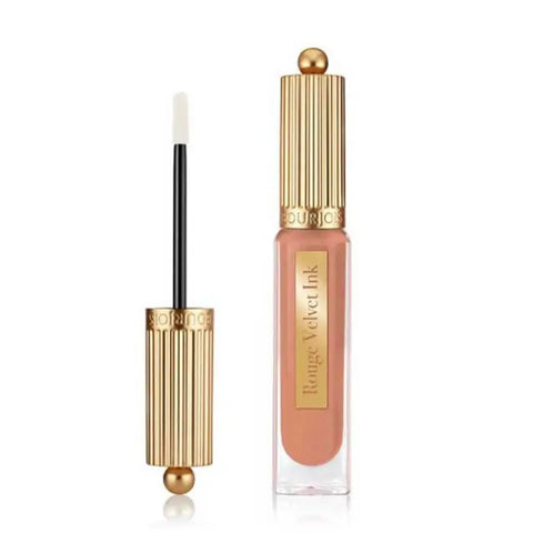 Bourjois Rouge Velvet Ink 01 Beige De Jour liquid lipstick in 3.5ml tube, displayed with branding and applicator.
