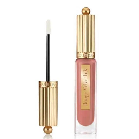 Bourjois Rouge Velvet Ink 13 Beige Seller lip stain in 3.5ml tube, featuring the applicator and beige shade.
