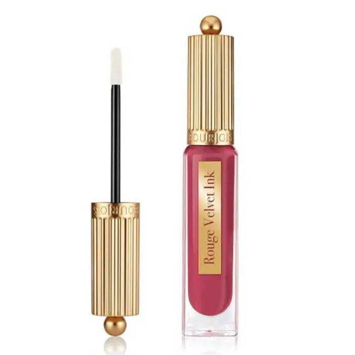 Bourjois Rouge Velvet Ink in 15 Sweet Darling, a liquid lipstick in 3.5ml bottle, with a sleek applicator and vibrant color.