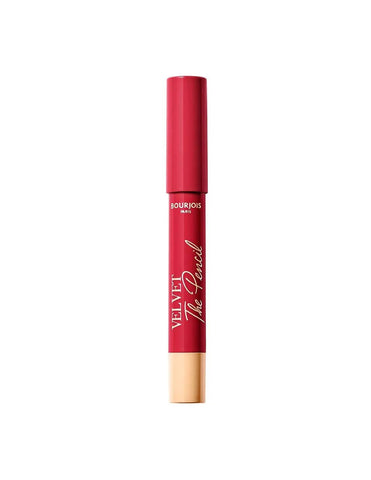 Bourjois Velvet The Pencil 08 Rouge Di'vin lip pencil by Jag Couture London New York, showcasing the deep red shade and sleek design.