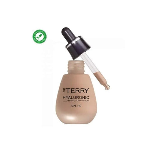 By Terry Hyaluronic Hydra-Foundation SPF30 in shade 300C Medium Fair, featuring a smooth liquid foundation bottle with pump.