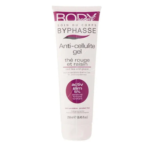 Byphasse anti-cellulite gel with red tea and grape, 250ml, showcasing the gel bottle with red and purple accents.