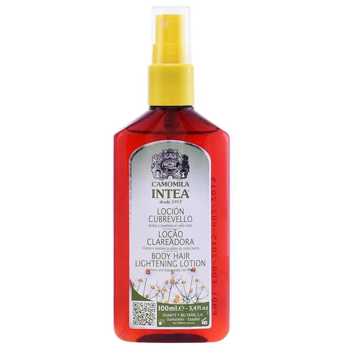 Camomila Intea body hair lightening lotion spray by Jag Couture London, 100ml bottle with spray nozzle and floral design.