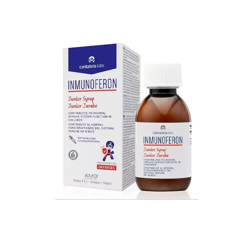 Cantabria Labs Inmunoferon Junior syrup bottle, 150ml, with label showing product details and brand information.