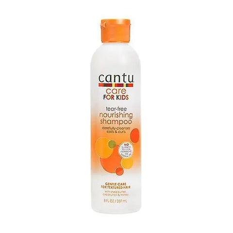 Cantu Care for Kids tear-free nourishing shampoo bottle with colorful label, 237ml, by Jag Couture London New York.