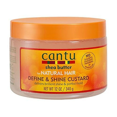 Cantu Natural Hair Define and Shine Custard 340g jar by Jag Couture London New York, showcasing the product's label and texture.