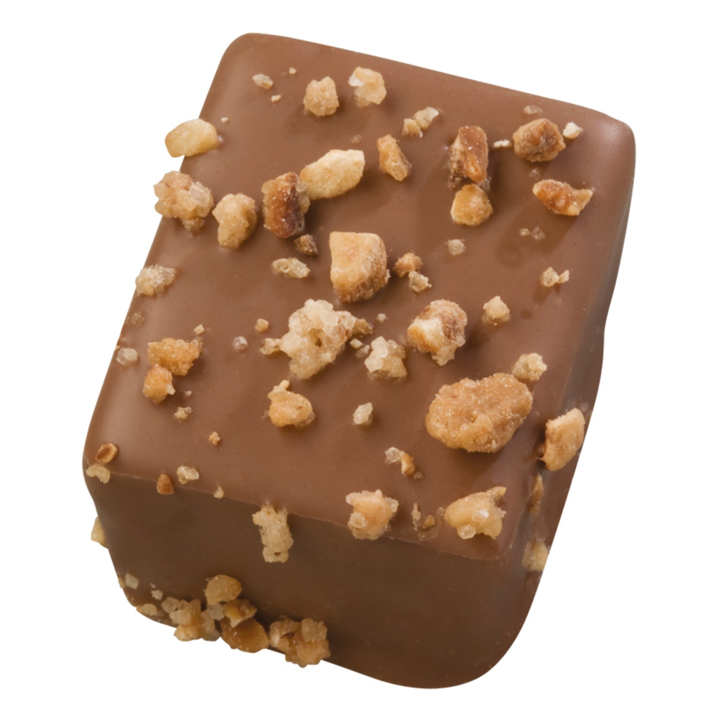 Jag Couture London New York Caprice Milk chocolate praline with caramelized nuts, 17.7g, showcasing the chocolate and nut filling.