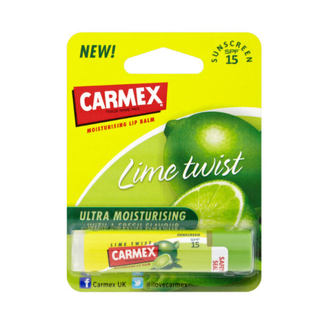 Jag Couture London Lime Twist Carmex lip balm stick 4.25g with lime flavor, shown in a close-up image.