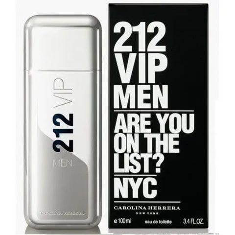 Carolina Herrera 212 VIP Men Eau De Toilette spray bottle, 100ml, with sleek design and vibrant branding.