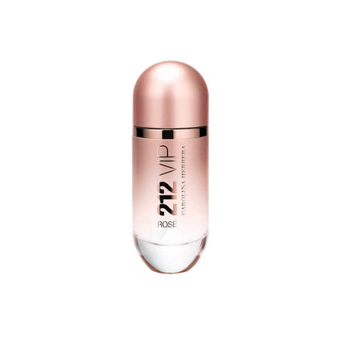 Carolina Herrera 212 VIP Rose perfume spray, 50ml, featuring a sleek bottle with pink and gold accents, on a white background.
