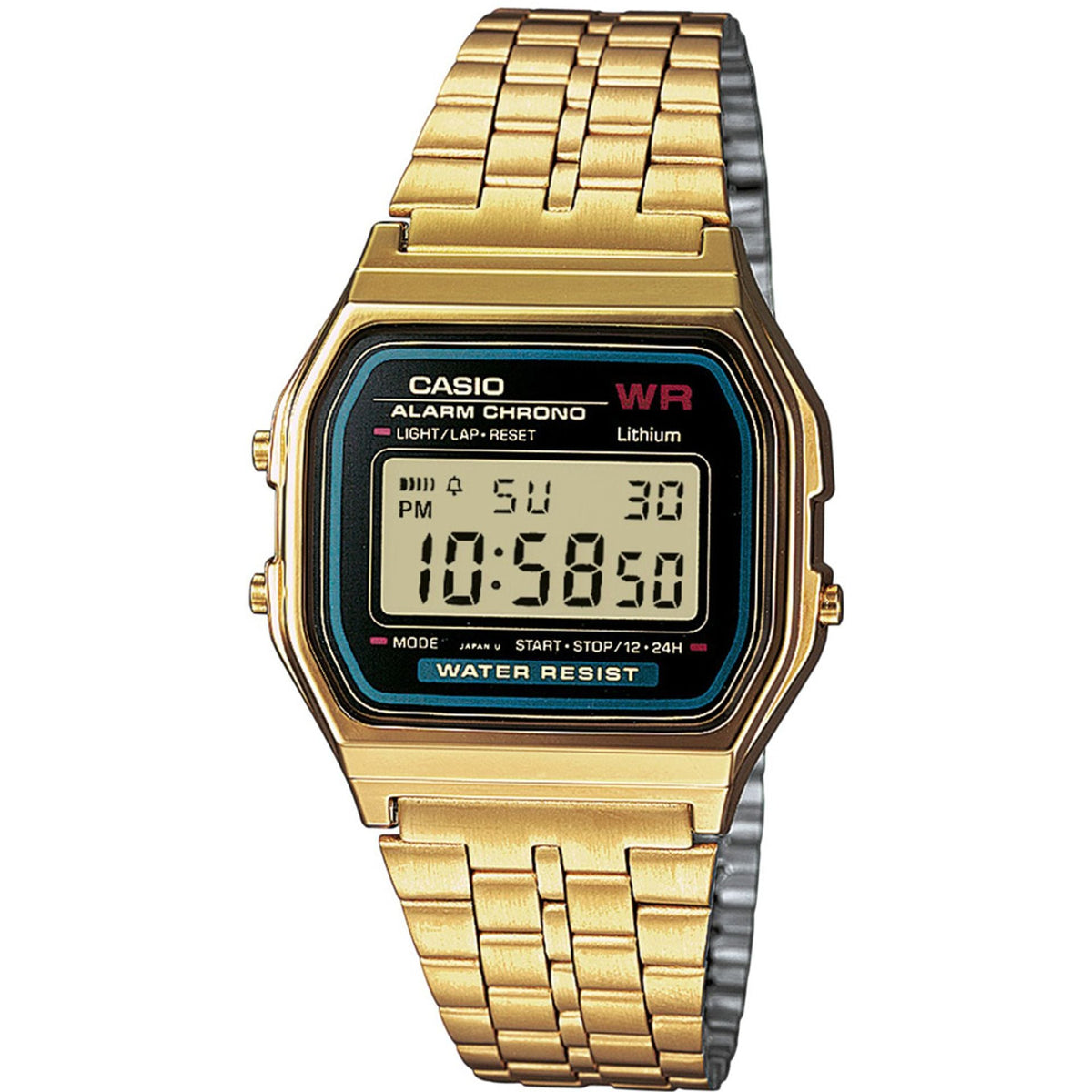 Casio X093_A159WGEA-1EF digital watch with stainless steel band, black dial, and classic design by Jag Couture London New York