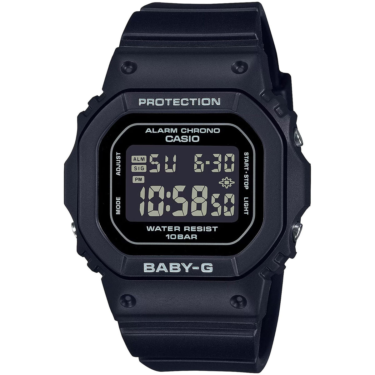 Casio X093_BGD-565U-1ER watch with gold-tone case and black strap, displayed on a neutral background.