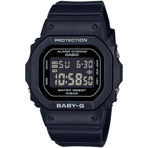 Casio X093_BGD-565U-1ER watch with gold-tone case and black strap, displayed on a neutral background.