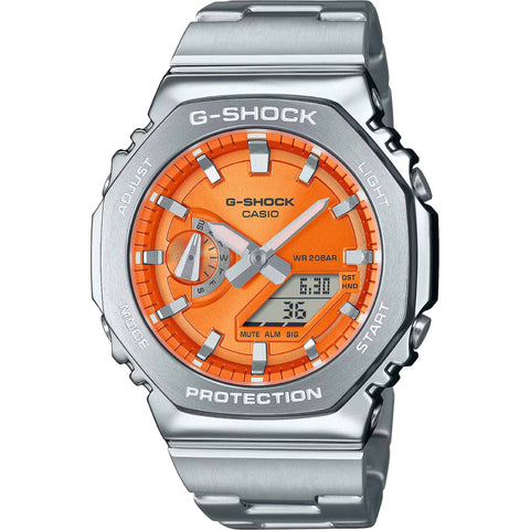Casio X093 GM-2110D-4AER watch with black dial, stainless steel band, and digital display, by Jag Couture London New York.