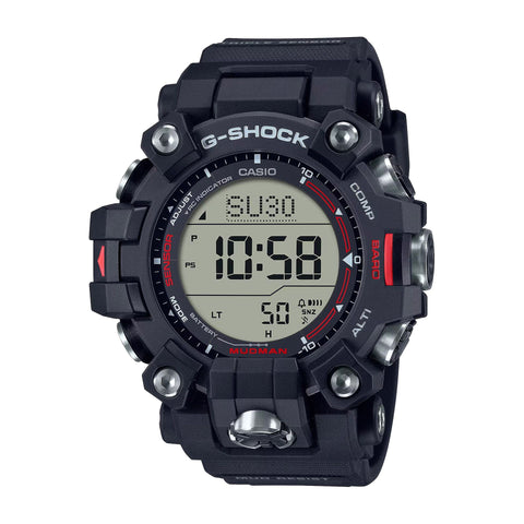 Casio G-Shock GW-9500-1ER watch with black resin band and digital display, shown in a product image.